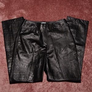 Black leather crocodile textured high waist pants